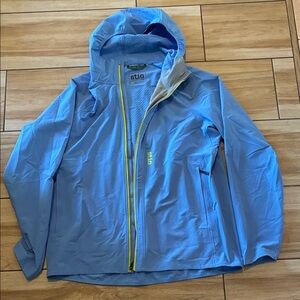 Stio Light Blue Hooded Jacket with Lime Accents